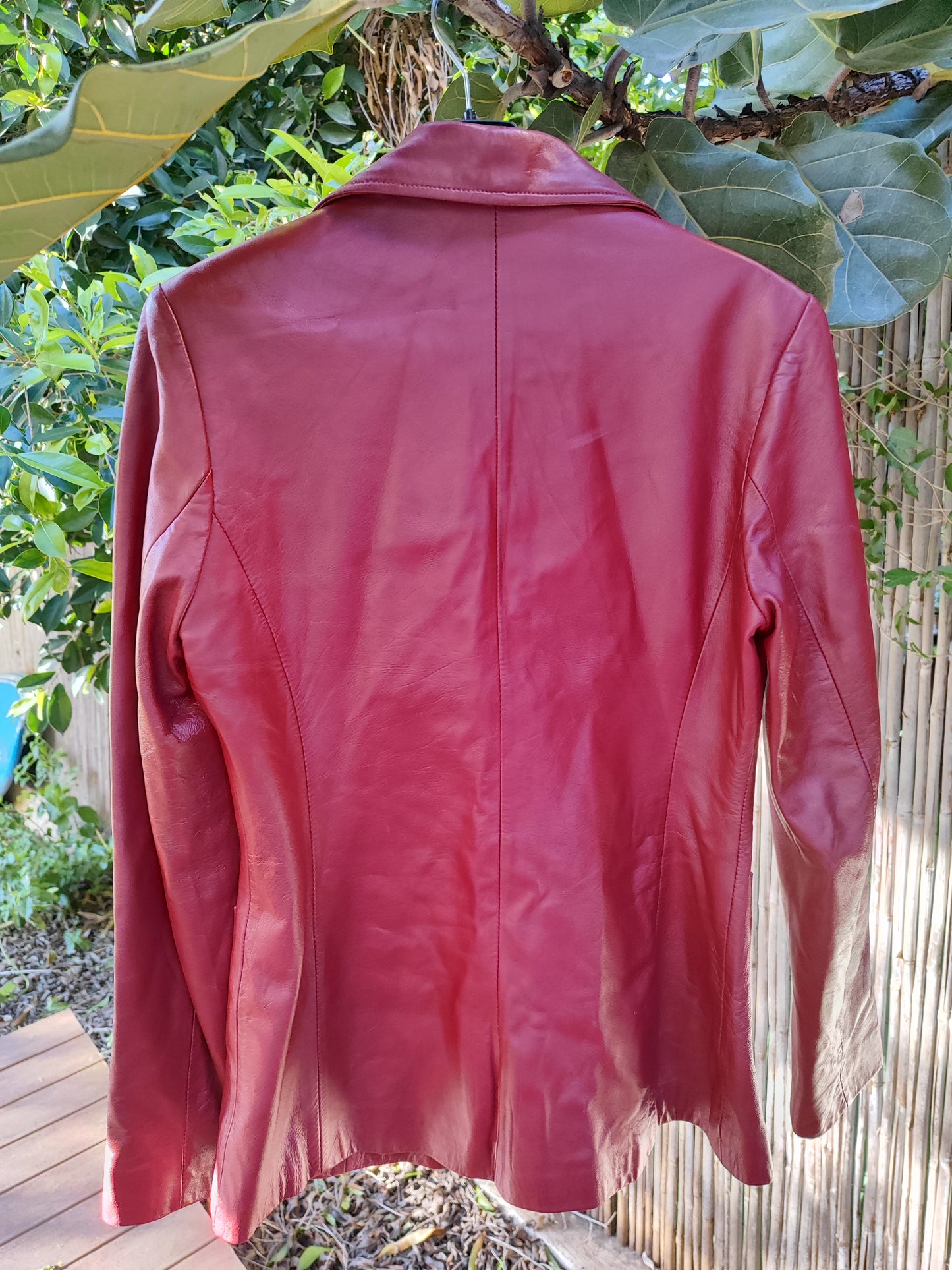 ג'קט עור בורדו קלאסי כיסים מרובעים - Image 5 by Castro