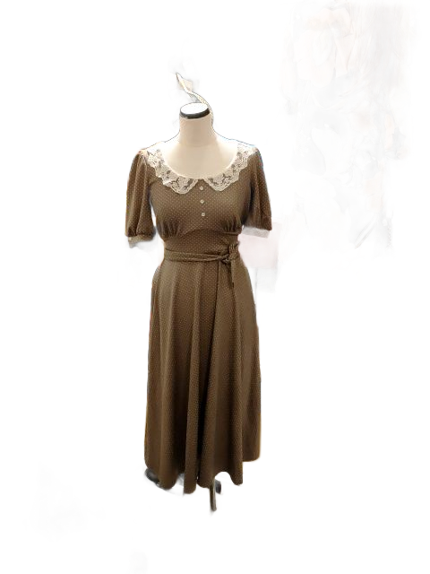 שמלה בובתית וינטג' במוקה ונקודות לבנות by LordKitsch - Size S