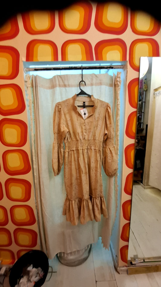 שמלת פרחים וינטג' בגווני חום ושקדיה - Size M-L