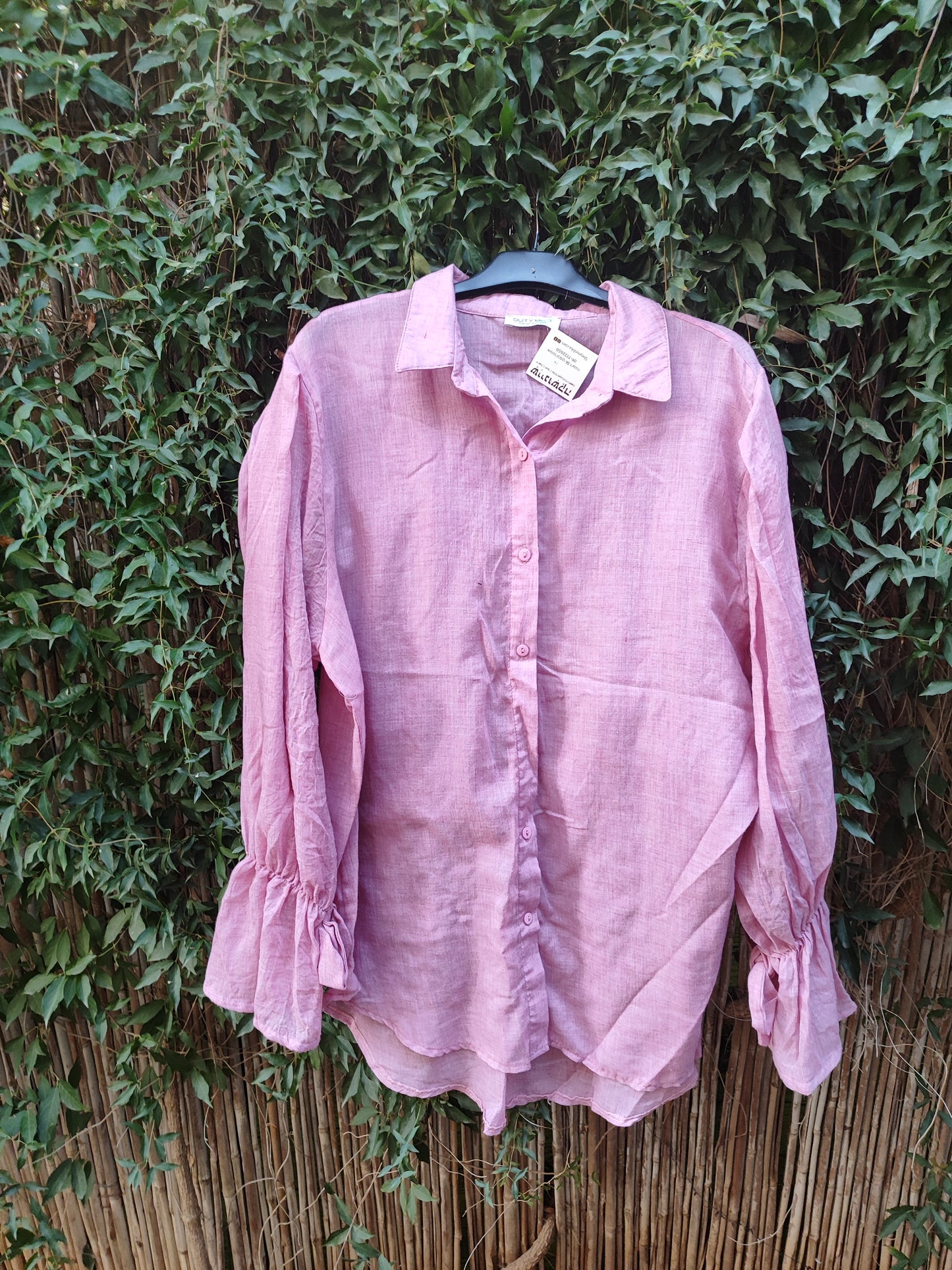 חולצה ורודה מכופתרת בכווצי שרוולים by Duty moti - Size XL