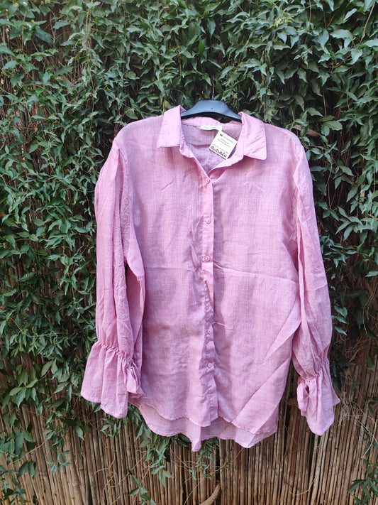 חולצה ורודה מכופתרת בכווצי שרוולים by Duty moti - Size XL