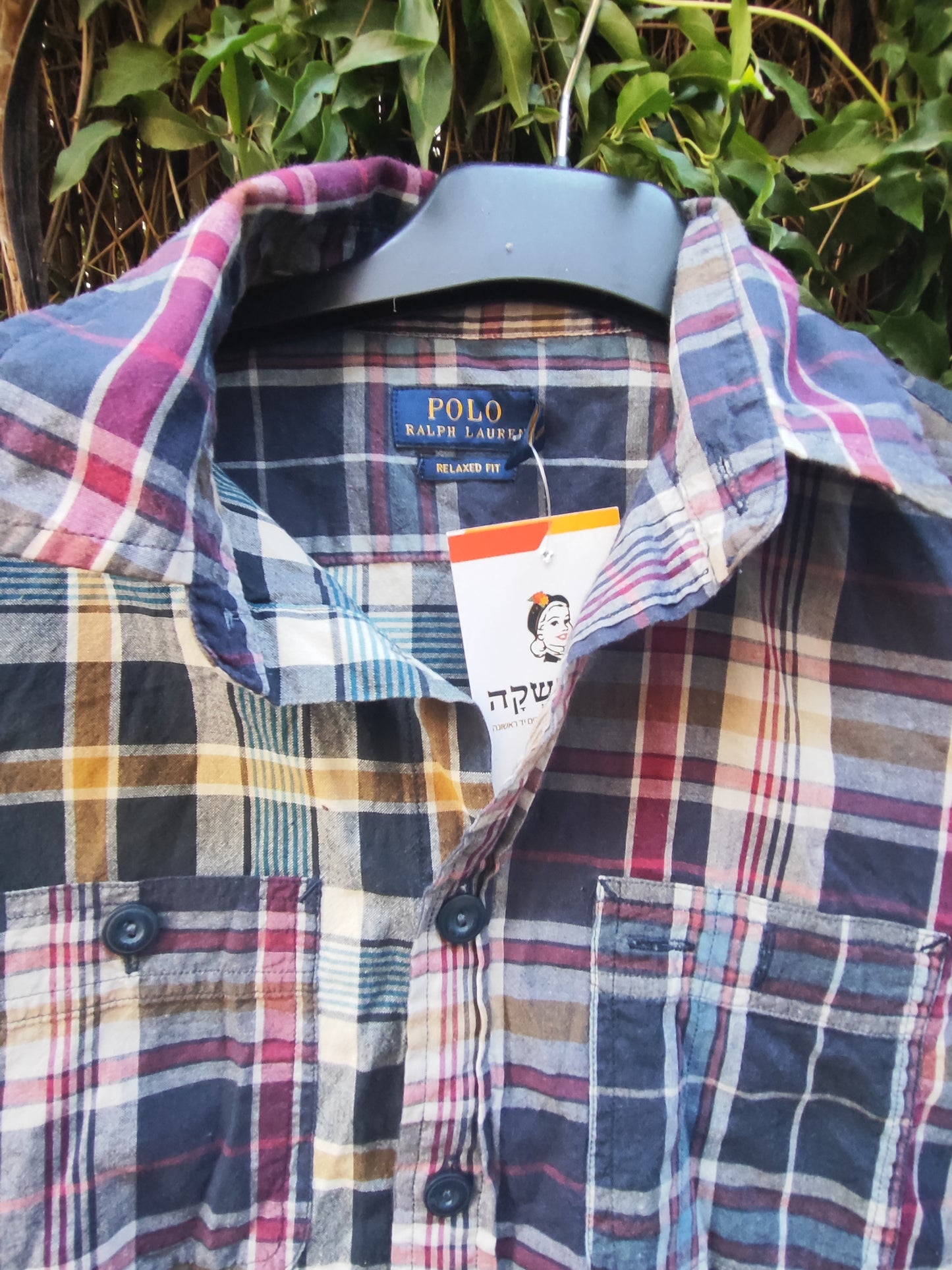 חולצת פולו משובצת בגווני כחול ובורדו by Polo Ralph Lauren - Size XS