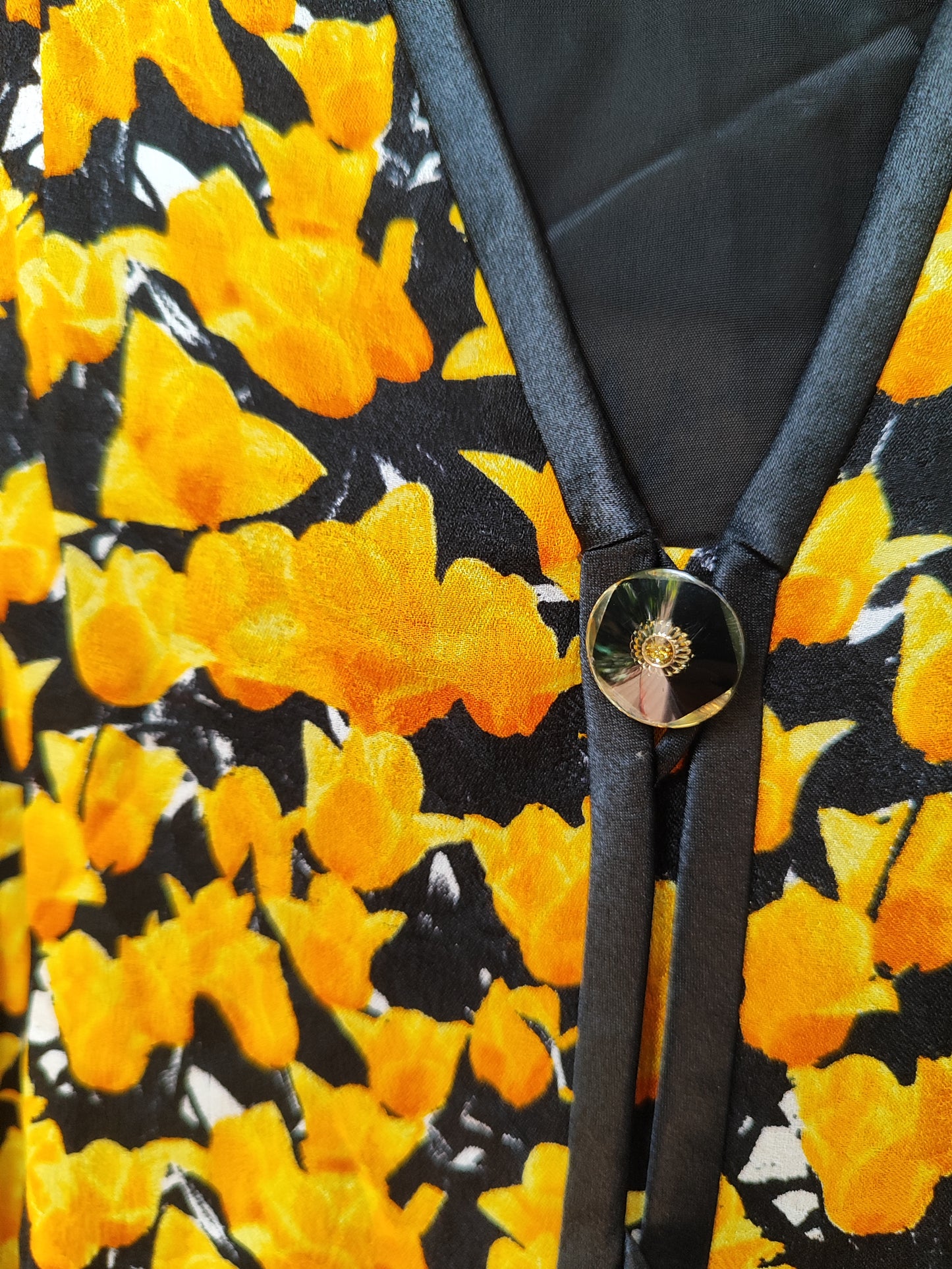 שמלת פרחים צפופים וינטג' צהובה  - Size S