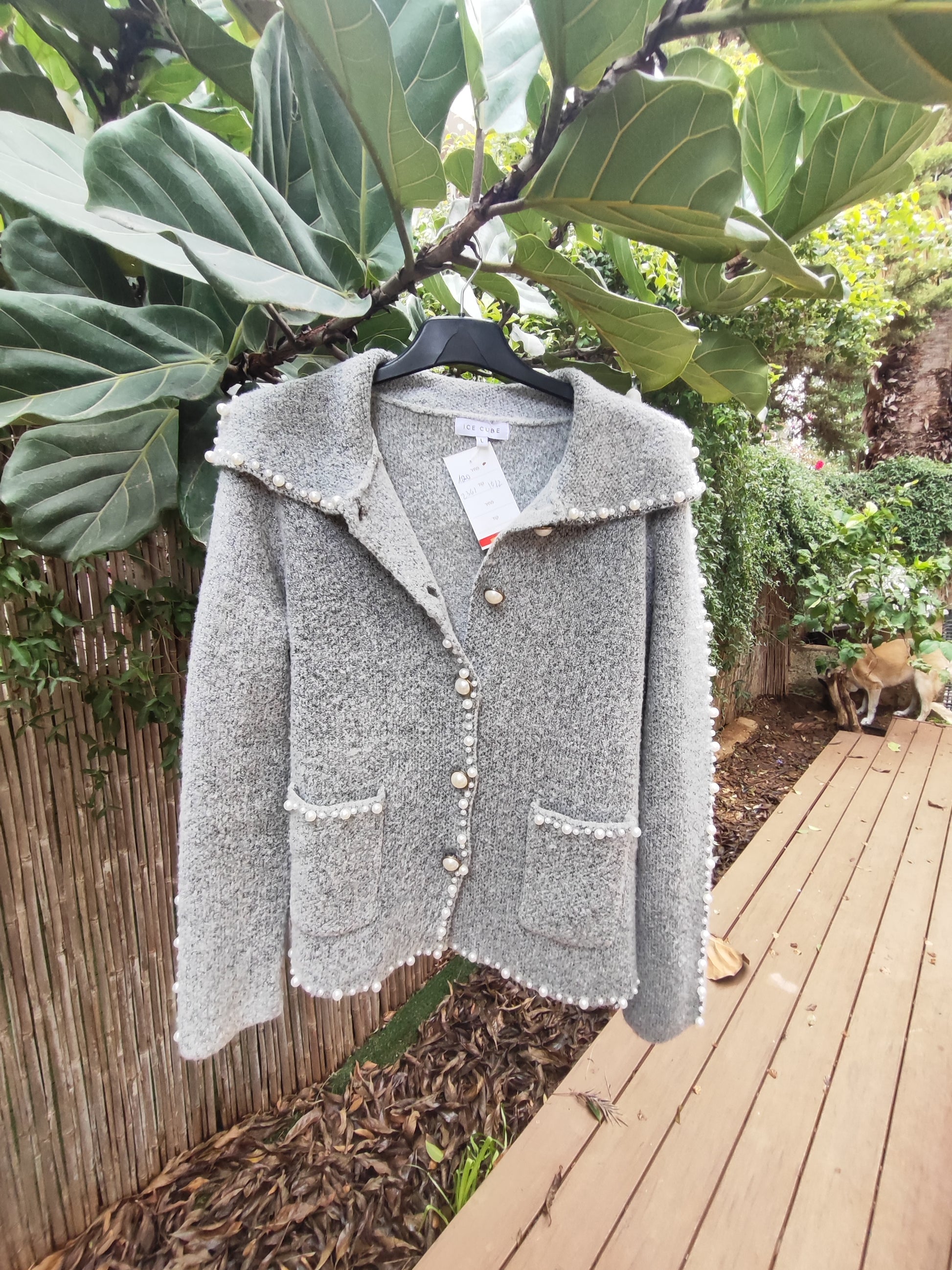 קרדיגן  סריג אפור בקצוות פנינים - Image 6 by Ice Cube