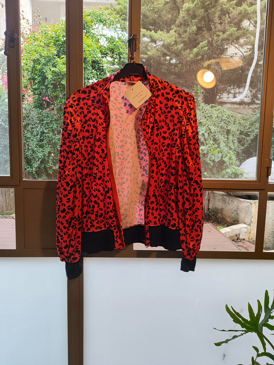 ג'קט מנומר אדום במגע קטיפתי by Galler - Size S