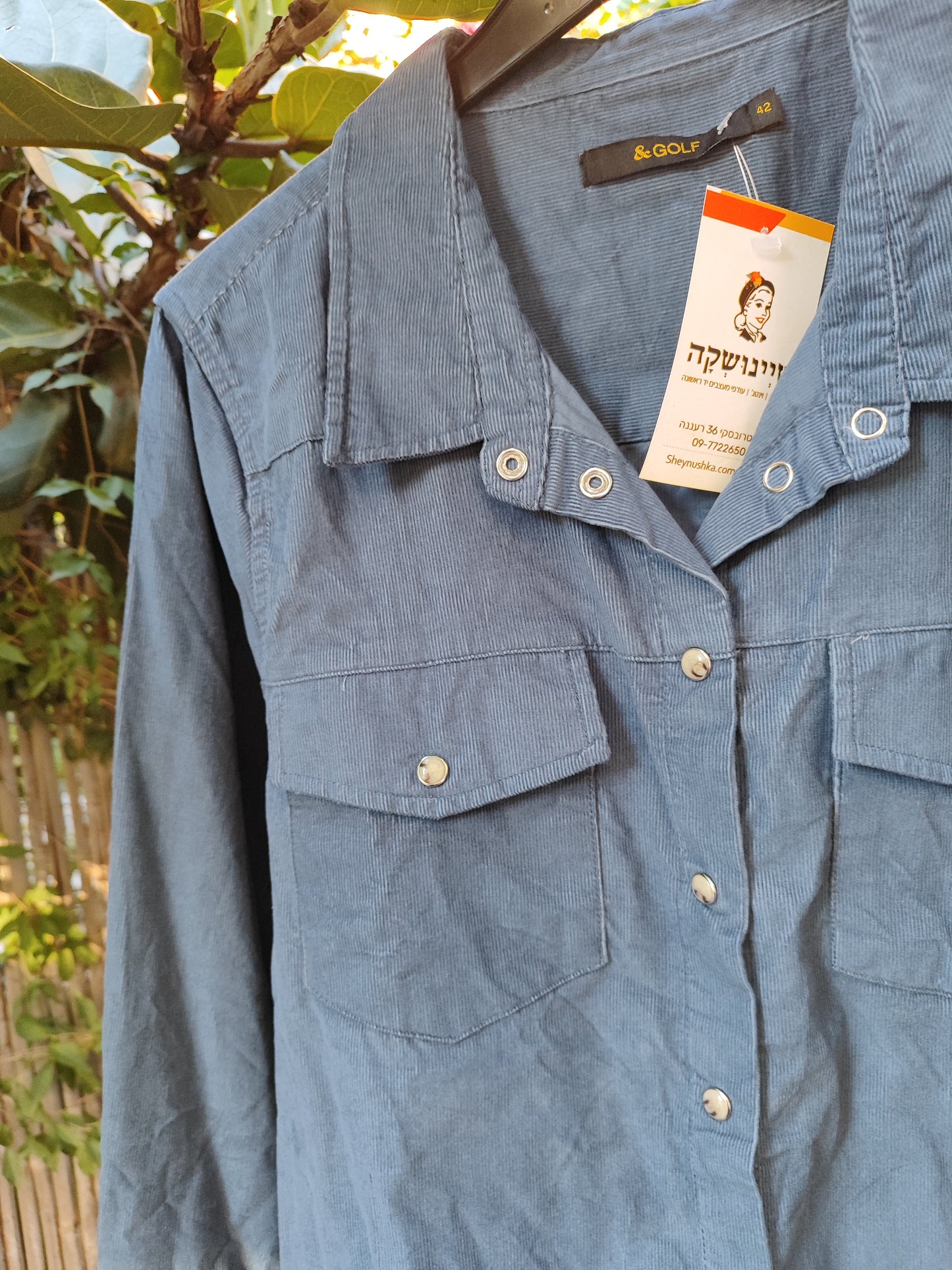 חולצת קורדרויי מכופתרת בכחול by &GOLF - Size 42