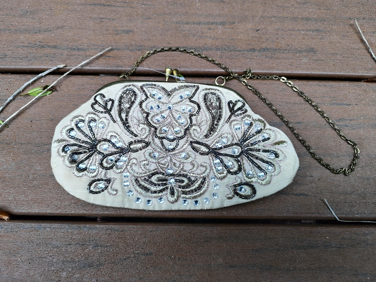 תיק ערב וינטג׳ ברקמה מנצנצת זהב כסף - Image 4