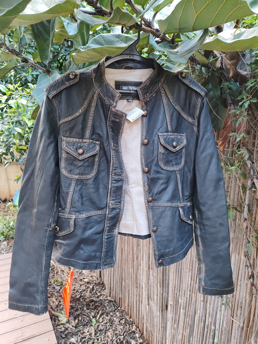 ז'קט עור וינטג' מעושן ומרהיב by Se7en - Size M-L