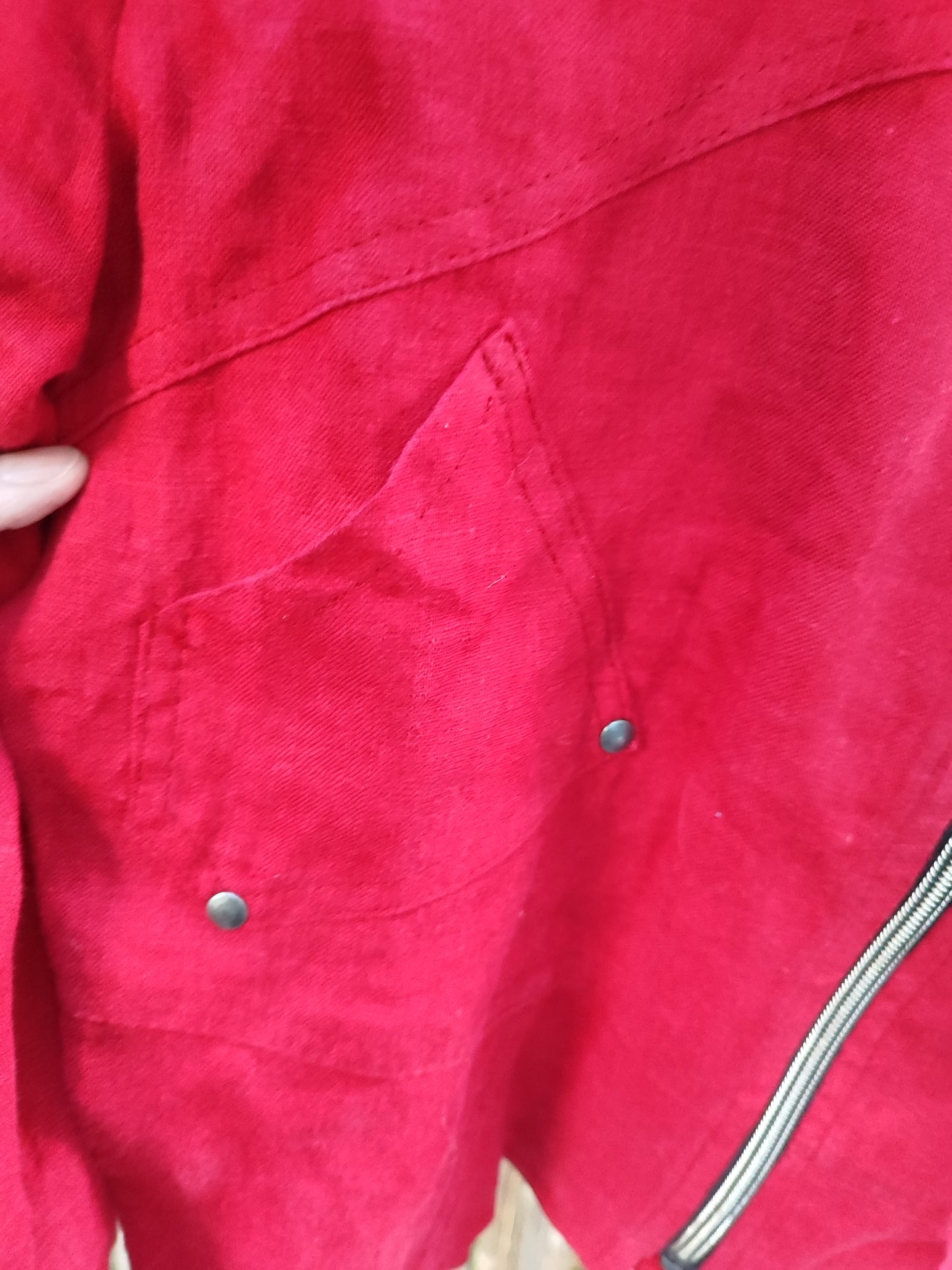 ז'קט דק אדום פשתן מרוכסן עם כיס ייחודי by וינטג'  - Size L - xl