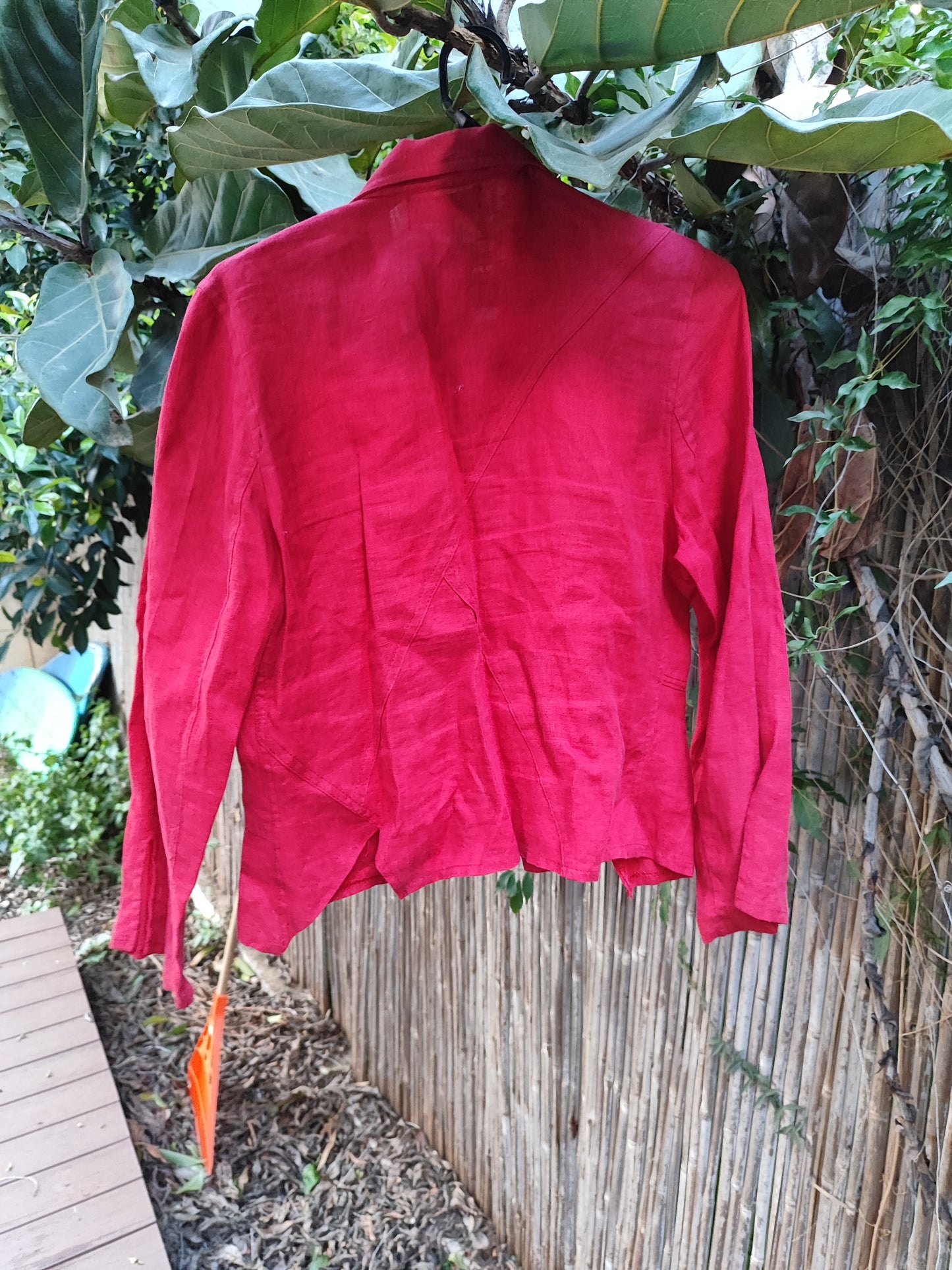 ז'קט דק אדום פשתן מרוכסן עם כיס ייחודי - Image 4 by וינטג' 