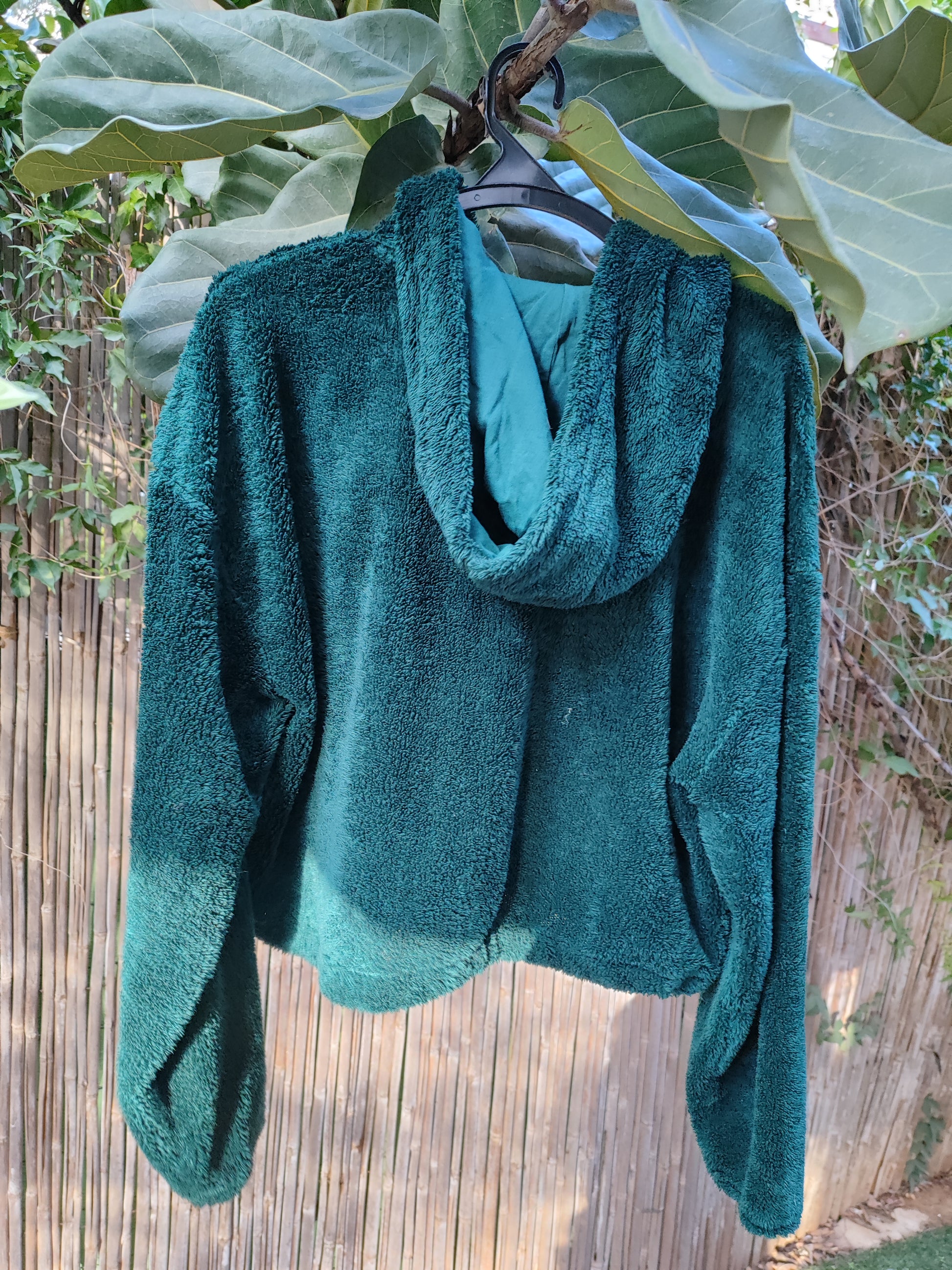 קפוצ'ון פליז ירוק בקבוק בחצי רוכסן  by Topshop - Size M