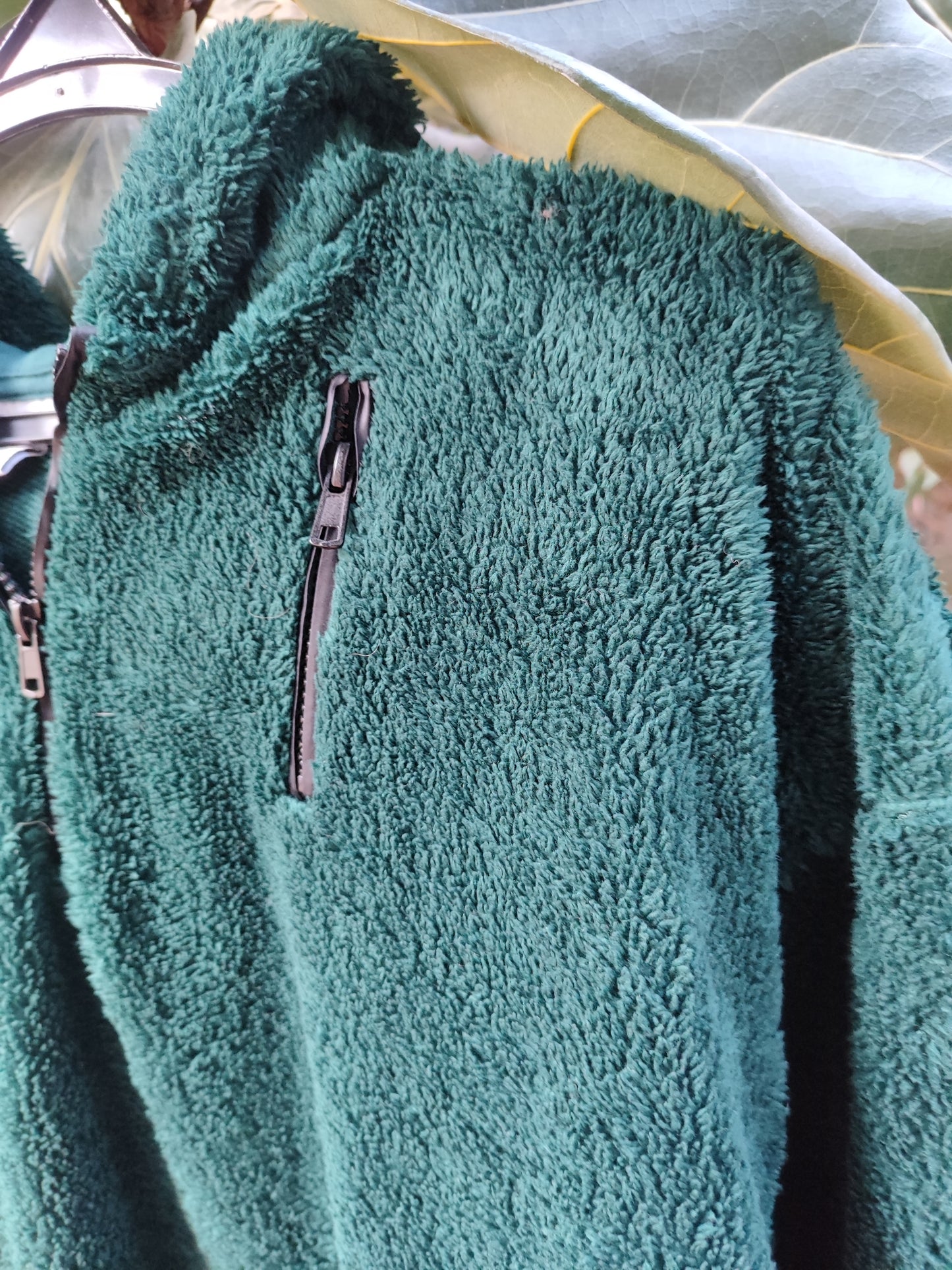 קפוצ'ון פליז ירוק בקבוק בחצי רוכסן  - Image 2 by Topshop