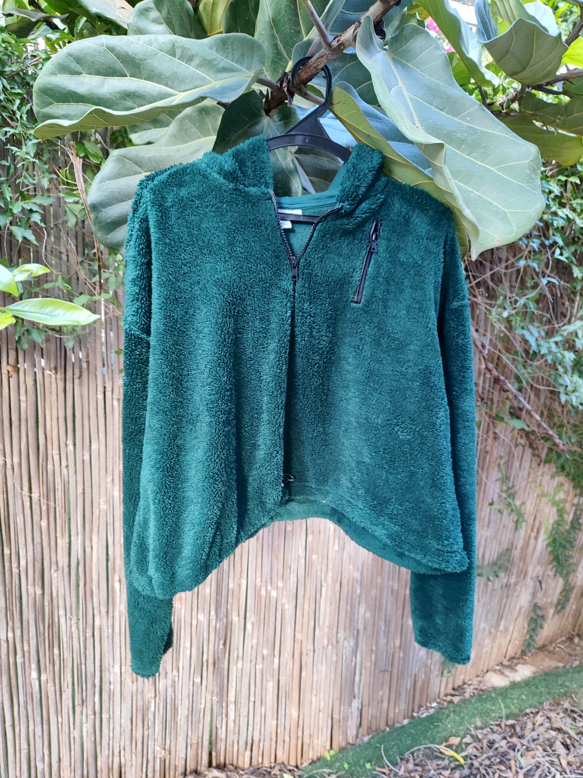 קפוצ'ון פליז ירוק בקבוק בחצי רוכסן  - Image 3 by Topshop