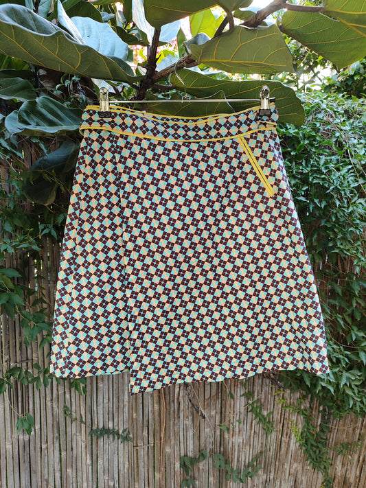 חצאית וינטג' רטרו דקה בגווני תכלת חום צהוב  - Image 4 by בנות