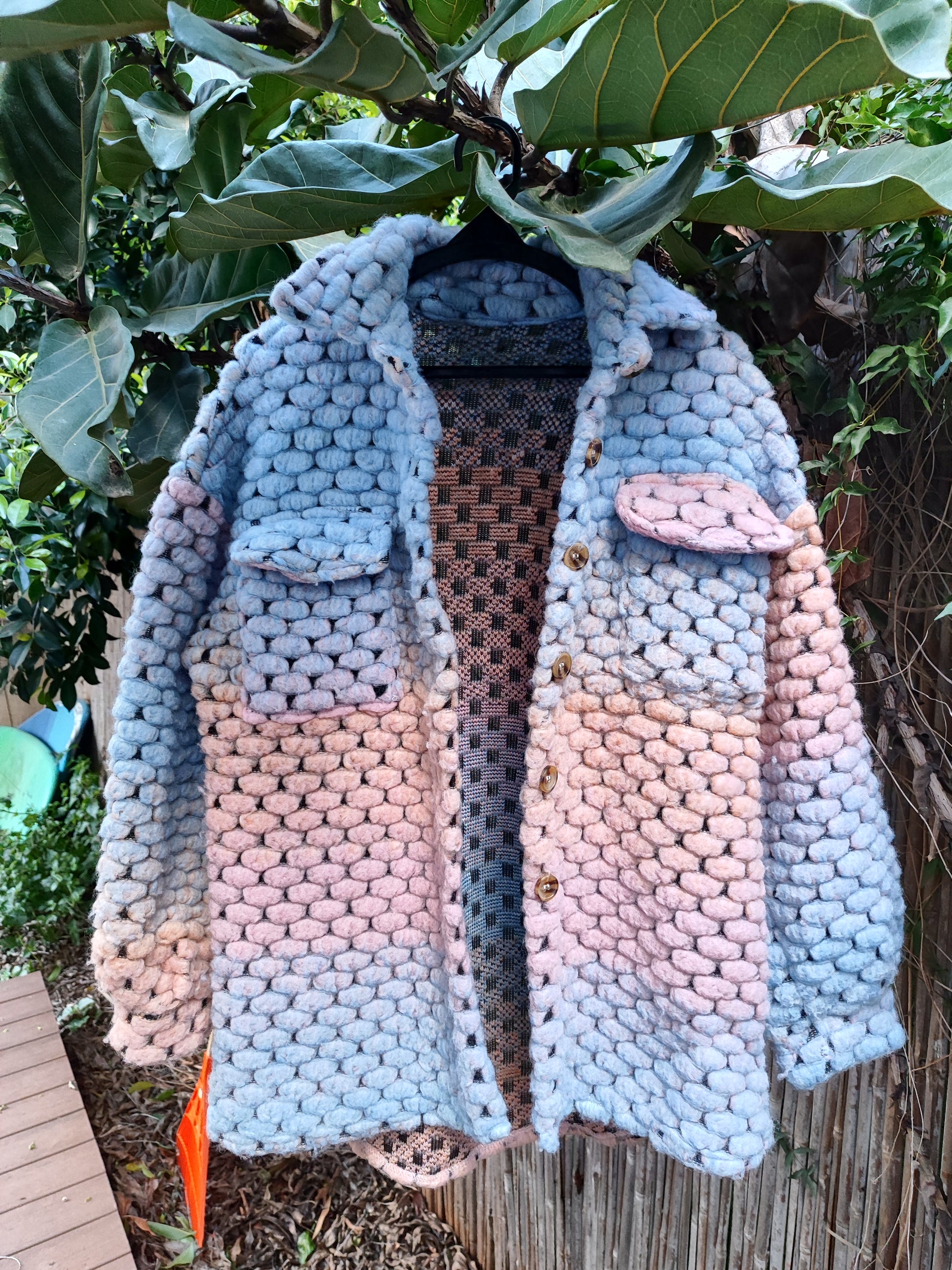 סריג בועות צמר גפן בצבעים ורוד תכלת  - Image 4