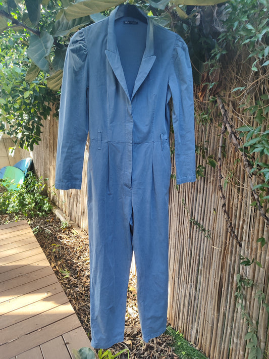 אוברול כחול ים בכפתורים נסתרים וכיווציי כתפיים by ZARA - Size S