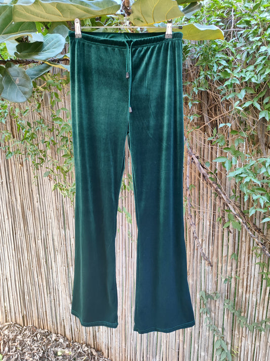 מכנסים קטיפתי ירוק כהה רחב קרסוליים - Image 4