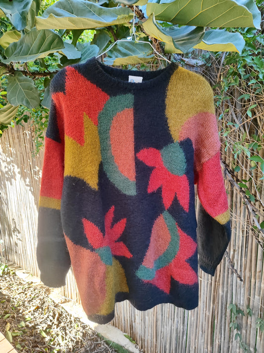 סוודר וינטג׳ בפרחים צבעוני ועבה  - Image 4