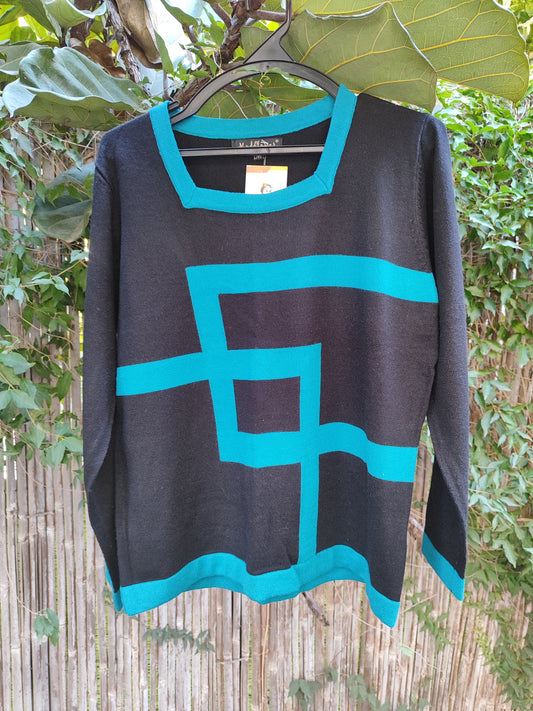 סוודר וינטג' במבוך טורכיז על רקע שחור - Image 5 by Madflower