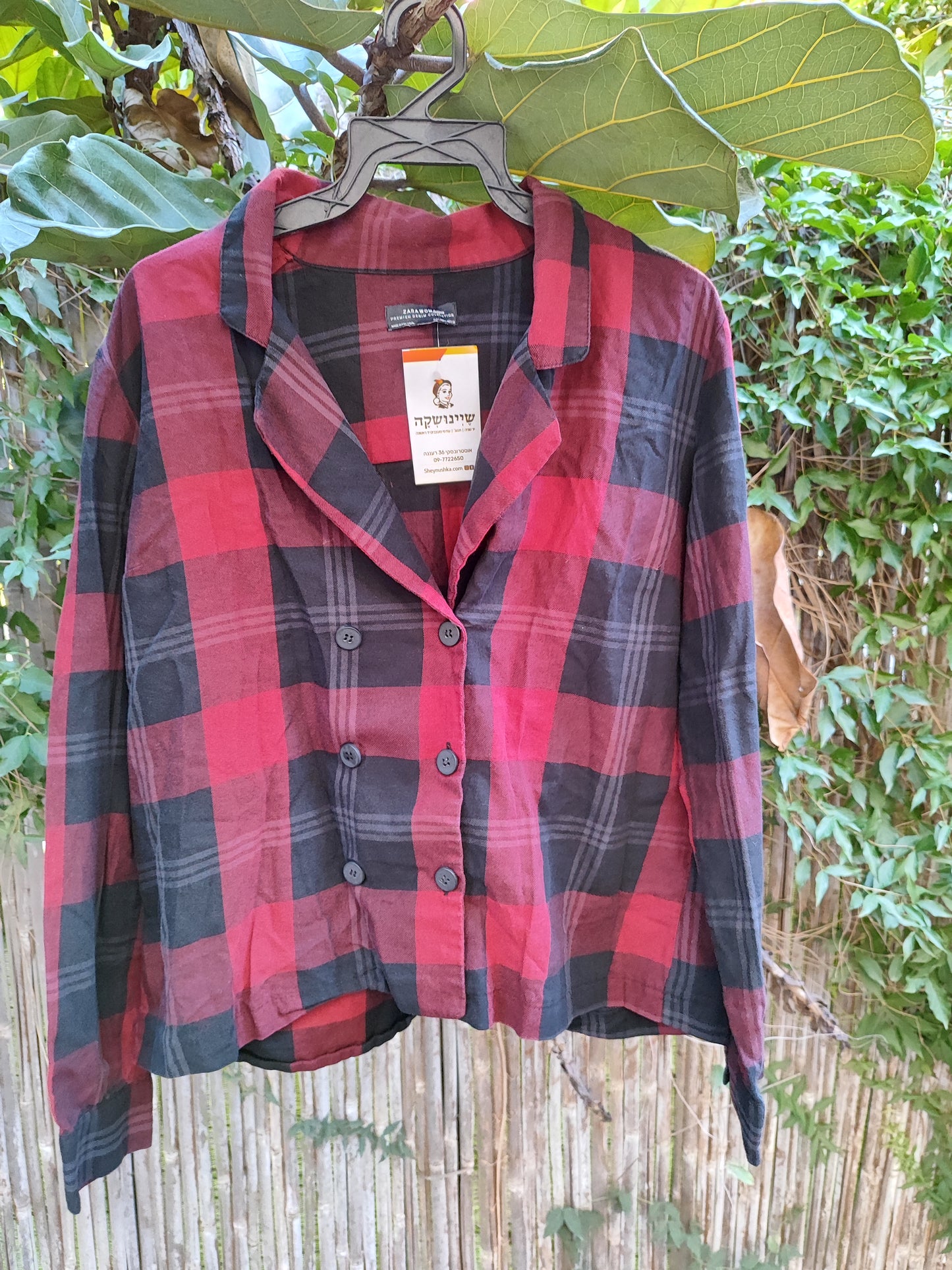  Zara ג'קט דק משובץ בצבע יין ושחור - Image 6 by Zara