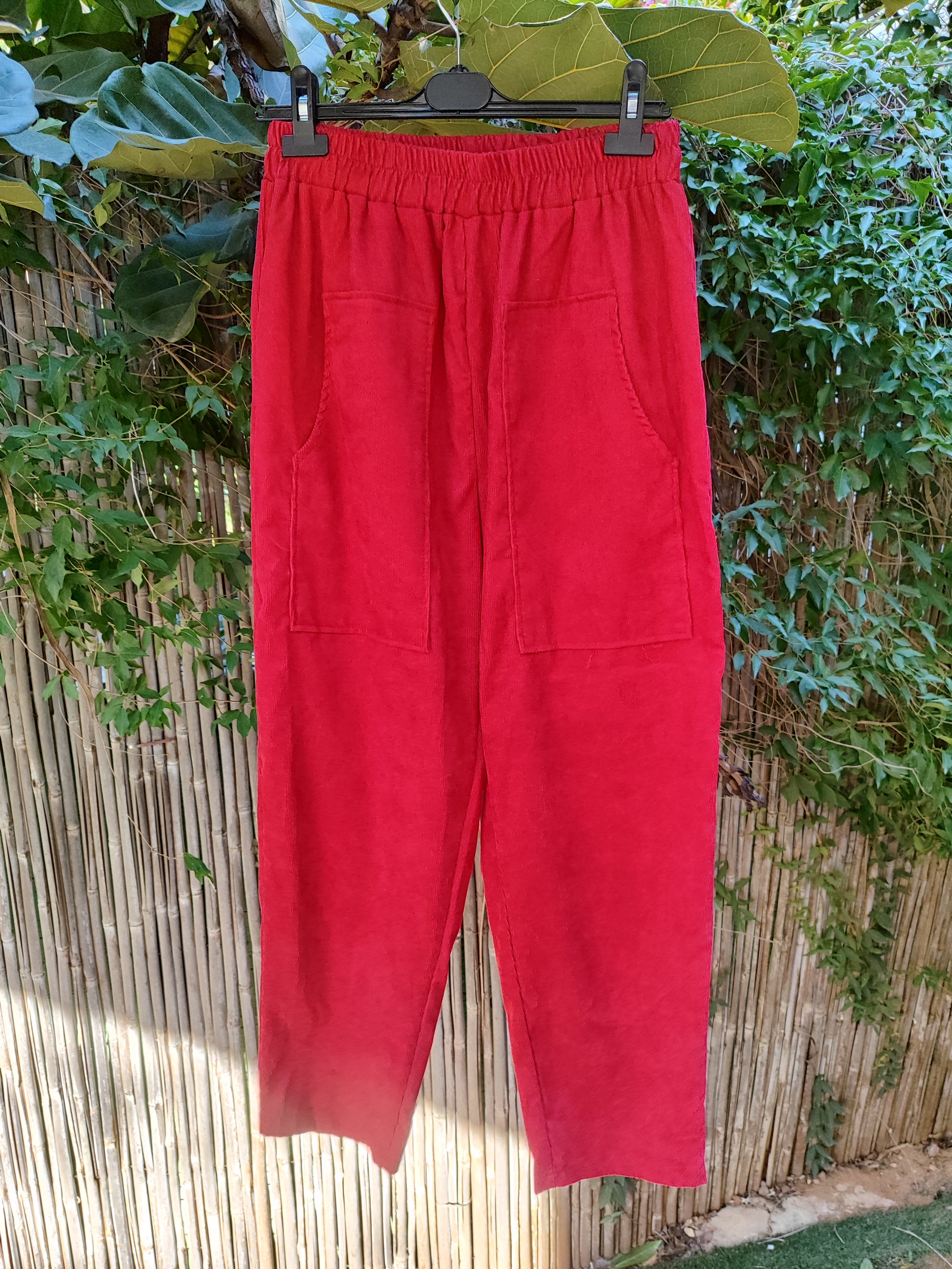 מכנסיים אדומים קורדרויי בכיסים מרובעים במראה וינטג' - Image 5