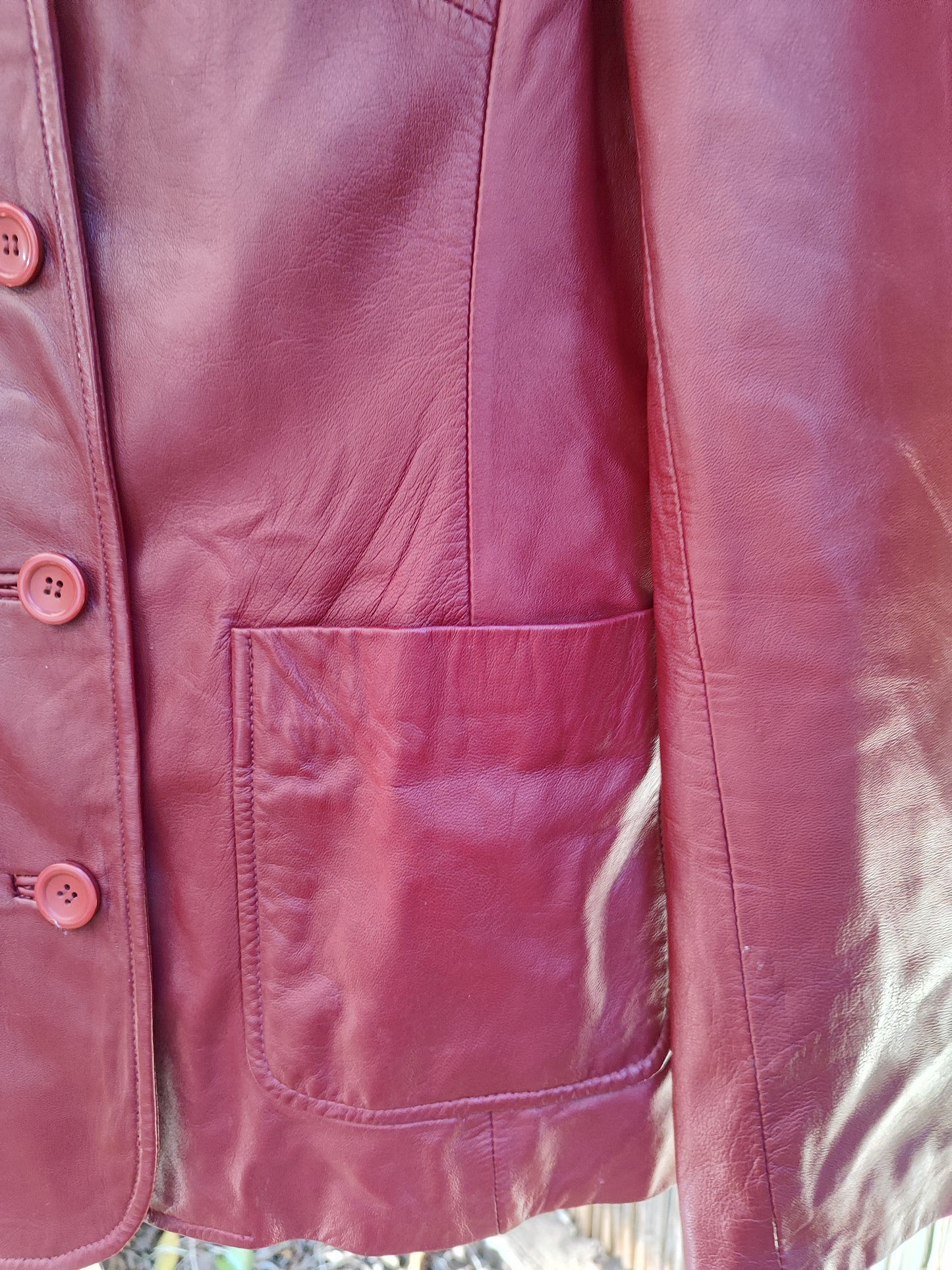 ג'קט עור בורדו קלאסי כיסים מרובעים - Image 4 by Castro