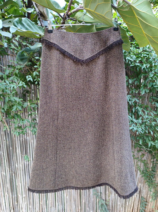 חצאית חומה וינטג׳ בסיומת פרנזים וינטג'ית  - Image 6