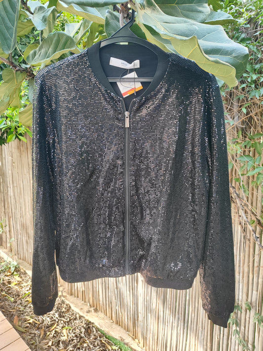 מנגו. קרדיגן שחור פייטים קלאסי by MANGO - Size M