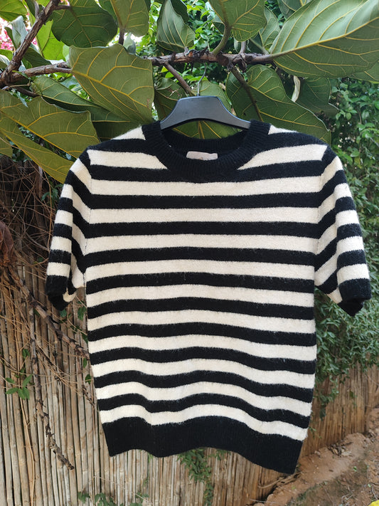 חולצת פסים סריג שחור לבן קצרה   - Image 3 by H&M