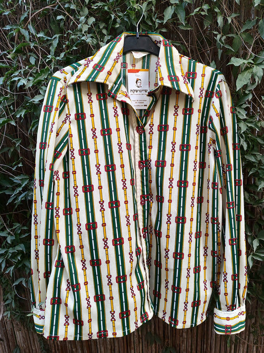 חולצת וינטג' בשורות של חגורות צבעוניות  - Image 2