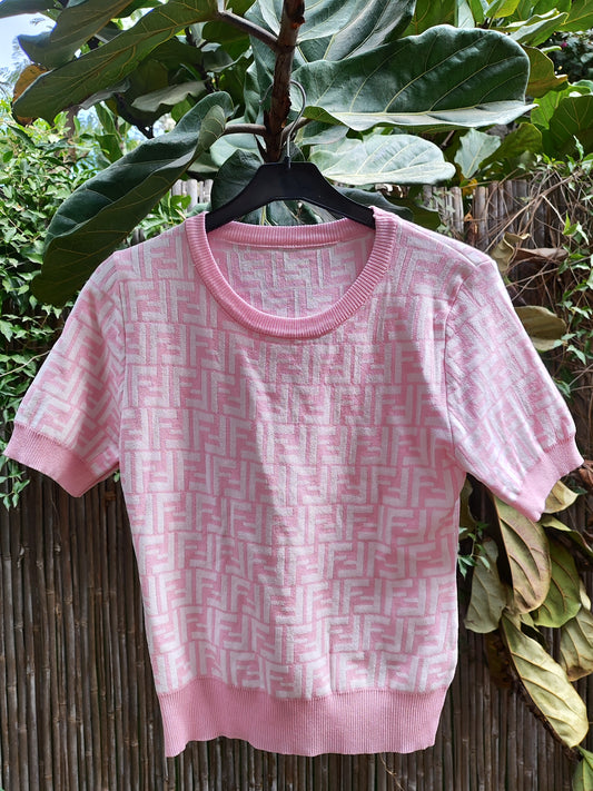 חולצה קצרה סריג ורודה F מסודרת - Image 4