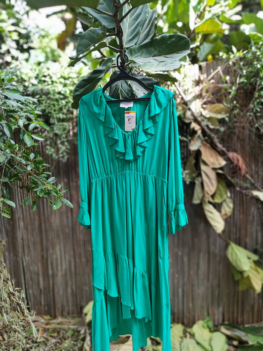 שמלת ירוק רומנטית במחשוף עמוק ויולונות נשפכים ba&sh - Image 5 by ba&sh