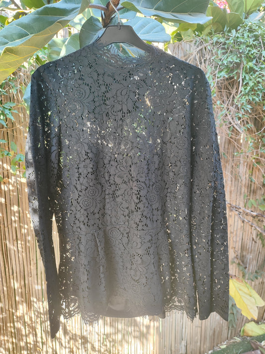 חולצת תחרה שחורה שקופה בחצי גולף - Image 7 by H&M