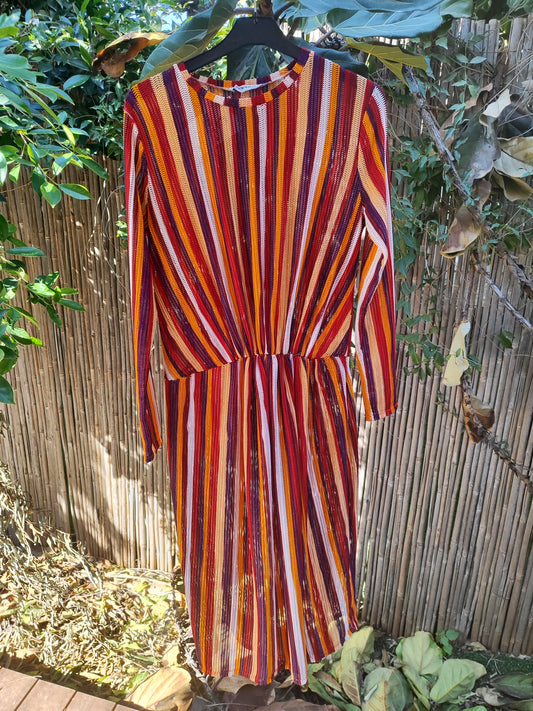 שמלת פסים בשורות צבעונית מחוררת כתום אדום   - Image 6 by Zara Trafaluc