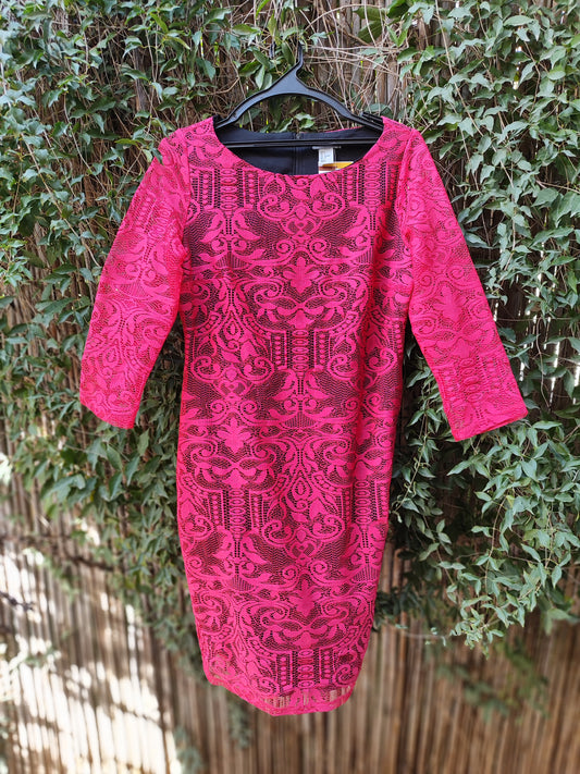 שמלת תחרה ורודה חזק שרוולים שקופים - Image 2 by H&M