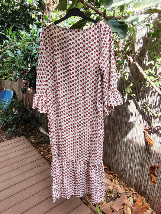 שמלת וינטג' לבנה בגזרה רחבה נקודות ופרחים מפוזרים by Meil paris - Size L