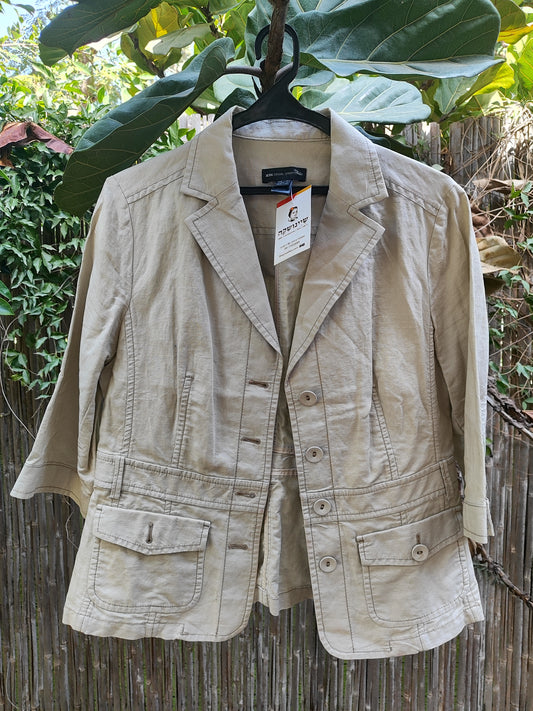 ג'קט פשתן בז' קלאסי בתפורים שרוול 3/4 - Image 3 by MNG