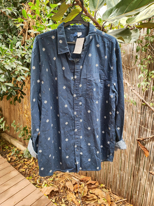 חולצה מכופתרת כחולה בהדפס בוהמי מפוזר - Image 3 by H&M