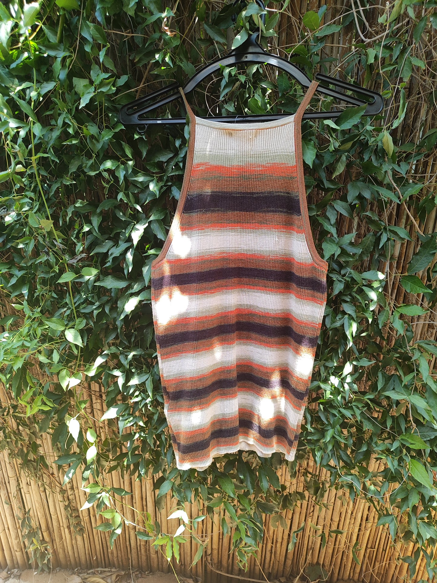 MASSIMO DUTTI. גופיה סריג. פסים בצבעי אדמה. סטרצית