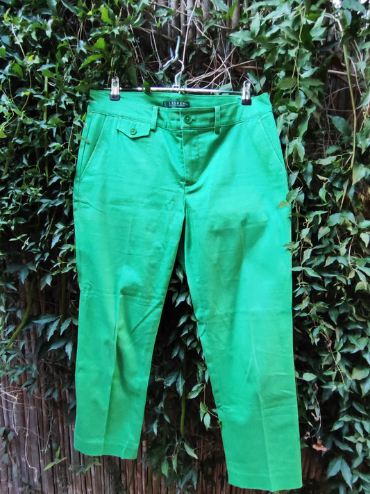 RALPH LAUREN. מכנסיי בד ירוקים דמוי כיס קדמי