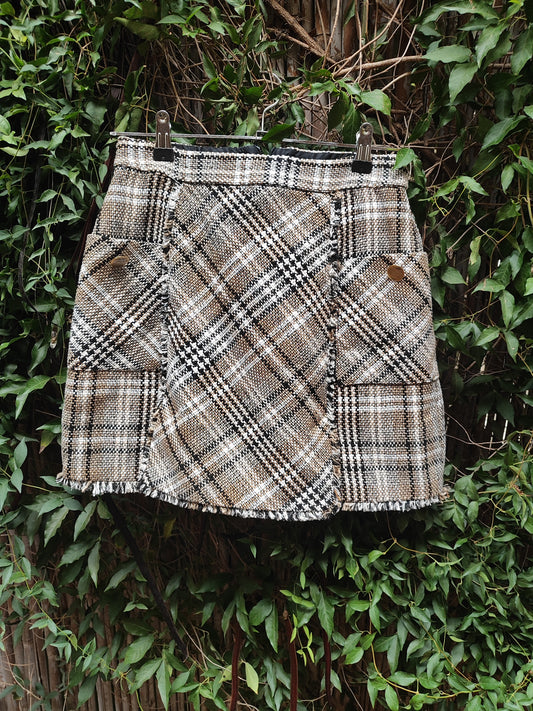 ZARA חצאית מיני טוויד משובצת אלגנטית ובמראה יוקרתי